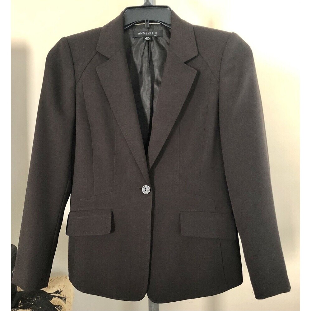 Anne Klein Suit Women Petite Size 6P Brown Long Sleeve Blazer One Button